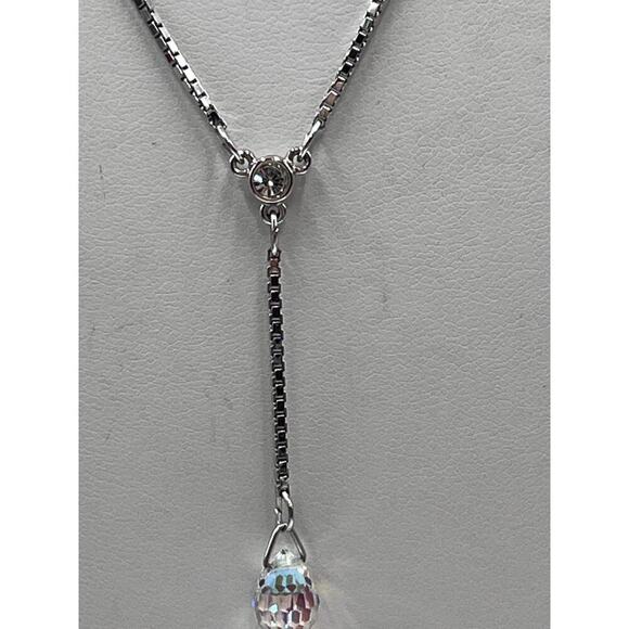 Swarovski Signed Rhodium Sterling Silver Box Chain Crystal Briolett Necklace - Picture 2 of 14